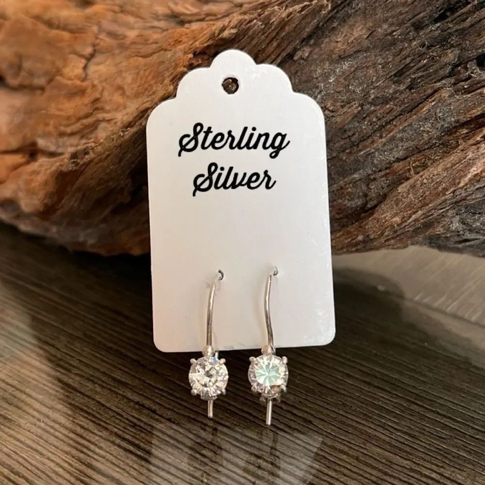 Vintage Sterling Silver Wire CZ Earrings